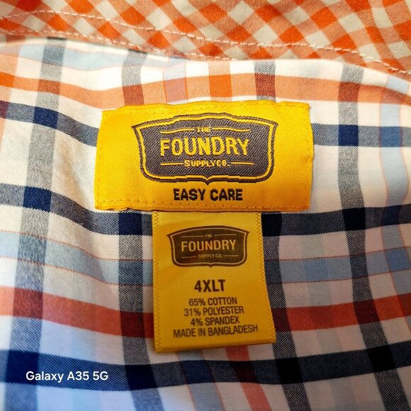 Mens Foundry Supply Co. Red/Blue Plaid Long Sleeve Button-Down Shirt 4XLT Easy C - Picture 5 of 8